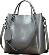 Genuine Leather Foldable Shopper Bag with Shoulder Strap