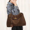Suede Leather Tote Shopper Bag with Shoulder Strap