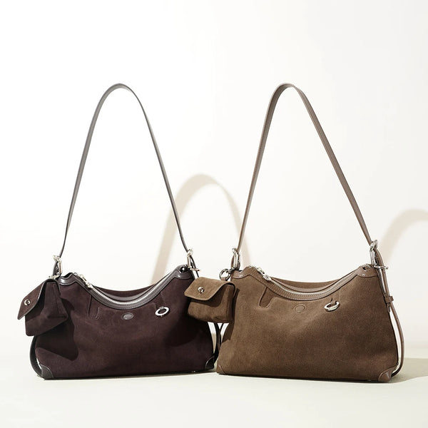 Frosted Cowhide Leather Crossbody Tote Handbag with Mini Coin Pouch